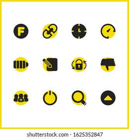 User icons set with will go up, f symbol and dislike elements. Set of user icons and speedometer concept. Editable vector elements for logo app UI design.