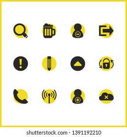 User icons set with zoom, router and switch on elements. Set of user icons and handset concept. Editable vector elements for logo app UI design.