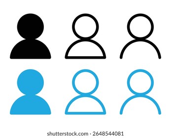 User icons showing black and blue avatars in outline and filled styles, perfect for web design or user interface projects.