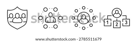 User icons showing connections and hierarchy in interface on white background. Editable stroke