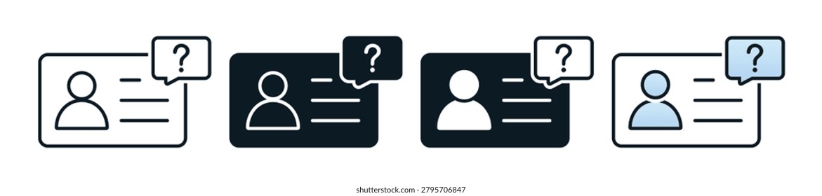 User ID Card Inquiry Icon with Question Symbol. Account Verification Help. Vector Illustration