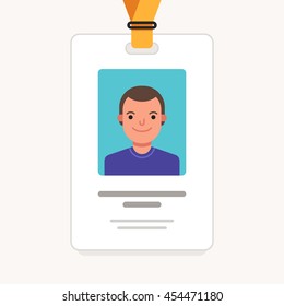 User id card with male photo. Business conference concept. Id card for businessman. Simple vector flat illustration