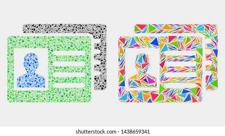 User id cards mosaic icon of triangle items which have various sizes and shapes and colors. Geometric abstract vector design concept of user id cards.