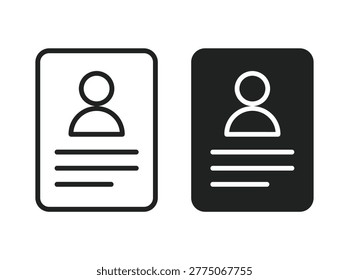 User identity profile icon collection in minimal flat style for employee, contact, personal, account, and staff record