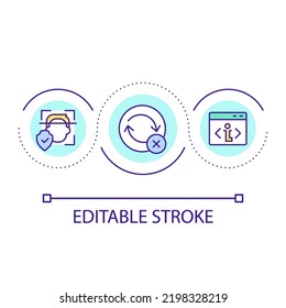 User identity verification loop concept icon. Facial recognition. Sensitive information protection abstract idea thin line illustration. Isolated outline drawing. Editable stroke. Arial font used