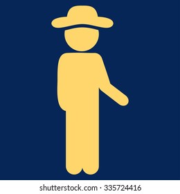 User Idler vector icon. Style is flat symbol, yellow color, rounded angles, blue background.