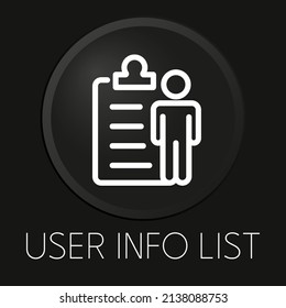 La lista de información del usuario muestra un icono mínimo de línea vectorial en el botón 3D aislado en el fondo negro. Vector Premium.
