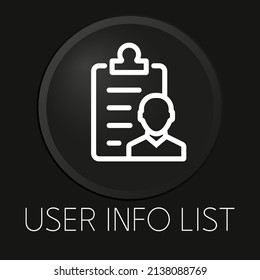 La lista de información del usuario muestra un icono mínimo de línea vectorial en el botón 3D aislado en el fondo negro. Vector Premium.
