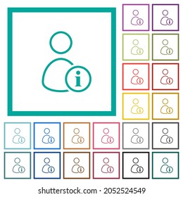 User info outline flat color icons with quadrant frames on white background
