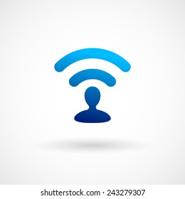 User information broadcasting. Personal media, publishing, blogging, social media publishing brain washing, internet addiction, brain computer interface flat icons concept.  