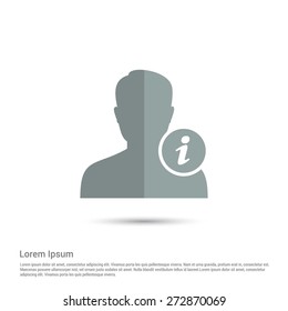 User With Information / Info sign, pictogram icon on gray background. Simple flat metro design style. half shade cut icon. Flat design style. Vector illustration