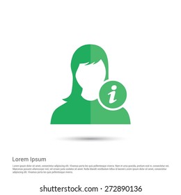User With Information / Info sign, pictogram icon on gray background. Simple flat metro design style. half shade cut icon. Flat design style. Vector illustration