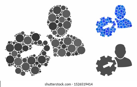 User integration API gear composition for user integration API gear icon of round dots in different sizes and color hues. Vector dots are grouped into blue composition.