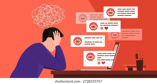 Usuario que interactúa con un chatbot de IA en línea y experimenta psicosis, confusión y depresión por IA
