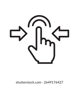 User interaction icon with hand and arrows for touch screen gesture a symbol for interface control and digital navigation on a device vector solid glyph icon