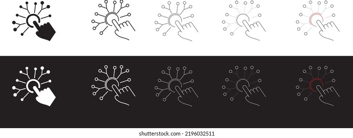 User interaction thin icon, Interactive Touch Here with Button click with Finger think to modern icon with White Background