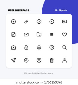 User Interface 20 Icon Set, Pixel Perfect Icons. 