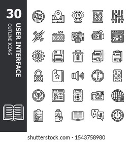 User interface 30 Thin line Outline icons set.Icon design for web design,mobile application,website and graphic design.