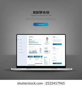 User interface of an analysis panel on a laptop. UX UI design. Dashboard usability laptop on electronic devices. Charts and tables for efficient data management and monitoring.