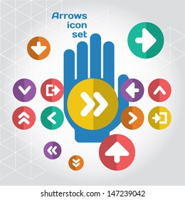 User interface arrows icon composition set with hand. Layered file