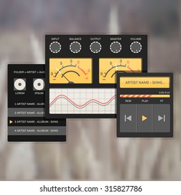 user interface audio template, with analog system devices and playlist, sound and music