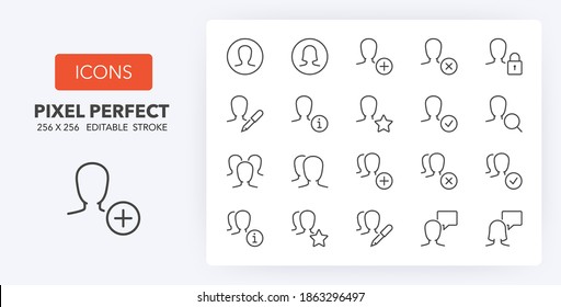 User interface and avatars thin line icon set. Outline symbol collection. Editable vector stroke. 