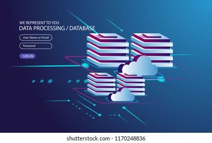	
User interface for Big data flow processing concept, cloud database, isometric vector, web hosting and server room icons. Smart concept in database system