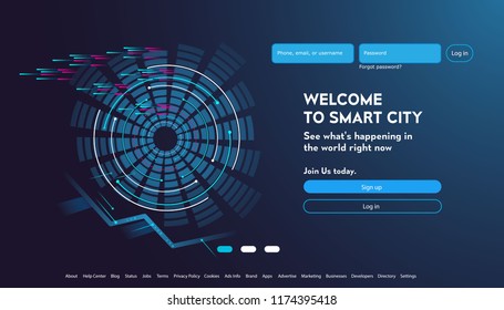 User interface for Big data flow processing concept, cloud database, isometric vector, web hosting and server room icons. Smart city concept in database system, Interactive design