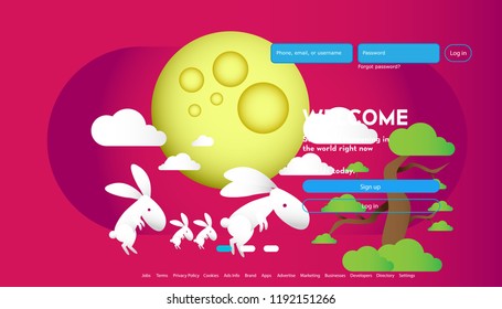 User interface for Big data flow processing concept, cloud database, isometric vector, web hosting and server room icons. Smart Moon Rabbit concept in database system