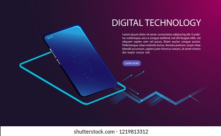 User interface for Big data flow processing concept, cloud database, isometric vector, web hosting and server room icons. Smart concept in database system
