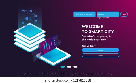 User interface for Big data flow processing concept, cloud database, isometric vector, web hosting and server room icons. Smart concept in database system