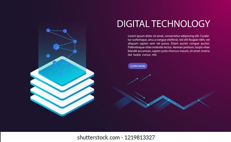 User interface for Big data flow processing concept, cloud database, isometric vector, web hosting and server room icons. Smart concept in database system