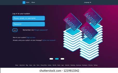 User interface for Big data flow processing concept, cloud database, isometric vector, web hosting and server room icons. Smart concept in database system