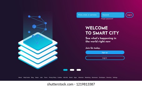 User interface for Big data flow processing concept, cloud database, isometric vector, web hosting and server room icons. Smart concept in database system