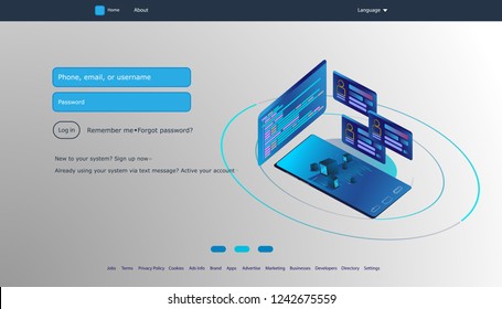 User interface for Big data flow processing concept, cloud database, isometric vector, web hosting and server room icons. Smart city concept in database system
