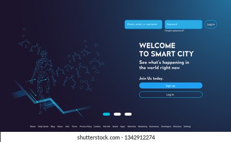 User interface for Big data flow processing concept, cloud database, isometric vector, web hosting and server room icons. Smart city concept in database system, Interactive design 