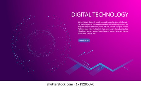 User interface for Big data flow processing concept, cloud database, isometric vector, web hosting and server room icons. business and technology concept in database system