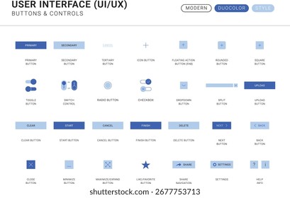 User Interface Buttons and Controls Line Icons Pack Duocolor Style