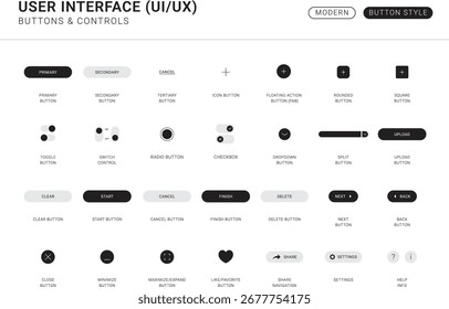 Botões e Controles da Interface do Usuário Ícones da Linha Estilo do Botão do Pacote