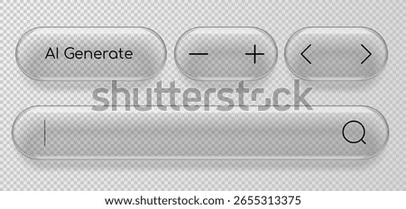 User interface buttons in glass realistic style. Vector 3d illustration.