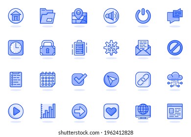 User interface buttons web flat line icon. Bundle outline pictogram of home, location, message, clock, lock, charge, link, cloud storage concept. Vector illustration of icons pack for website design