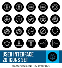 Conjunto de ícones circulares da interface do usuário, símbolos circulares da interface do usuário, ícones de vetor editáveis
