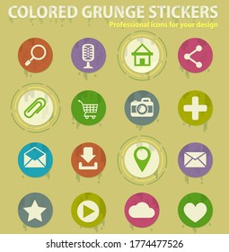 iconos de color grunge de interfaz de usuario con pegamento de sudaderas para aplicaciones web y móviles de diseño