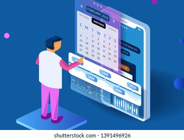 User interface concept. 3d isometric illustration. Start landing page for your projects.