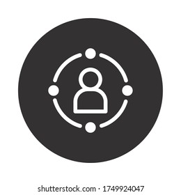 user interface concept, pictogram avatar and social media circle around over white background, block style, vector illustration