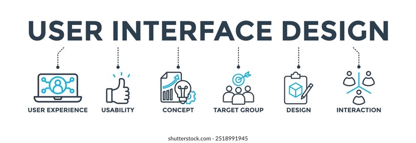 User interface design banner web icon vector illustration concept with icon of user experience, usability, concept, target group, design and interaction
