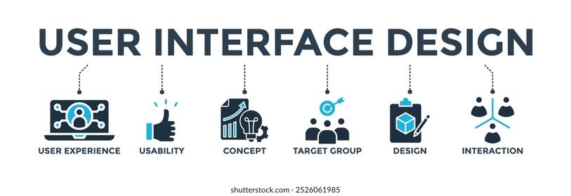 User interface design banner web icon vector illustration concept with icon of user experience, usability, concept, target group, design and interaction
