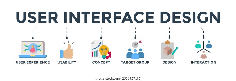 User interface design banner web icon vector illustration concept with icon of user experience, usability, concept, target group, design and interaction
