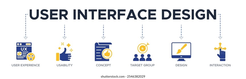 User interface design banner web icon vector illustration concept with icon of user experience, usability, concept, target group, design and interaction