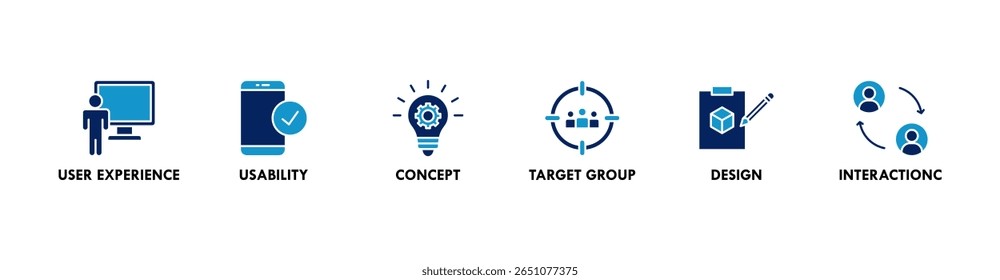 User interface design banner web icon vector illustration concept with icon of user experience, usability, concept, target group, design and interaction